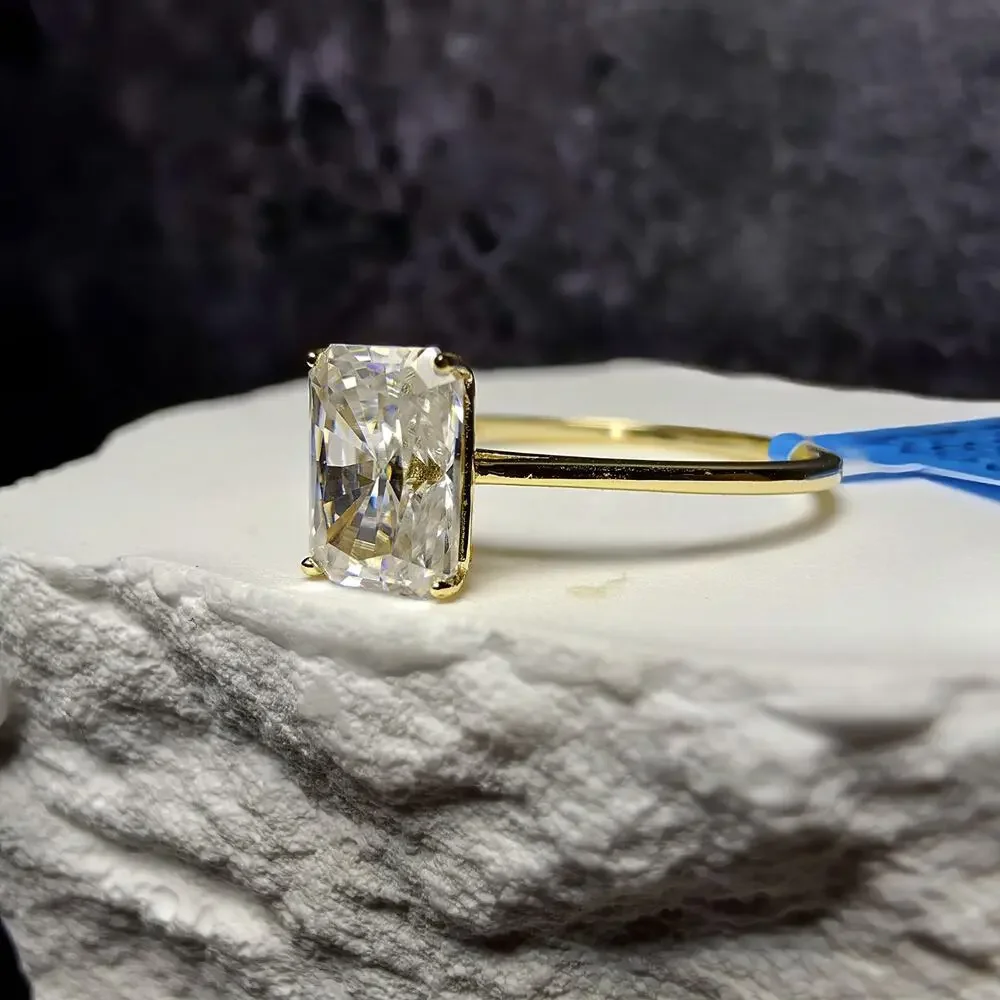 1.0CT Radiant Cut Moissanite Solitaire Ring in Gold Over Silver (Size 8, GRA)